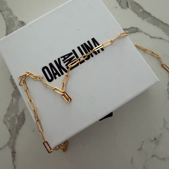 Oak and Luna CLASSIC PAPERCLIP CHAIN NECKLACE GOLD VERMEIL 16 inch - Picture 2 of 4